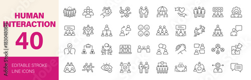 Human interaction icon set. Editable line icons. Vector illustration.