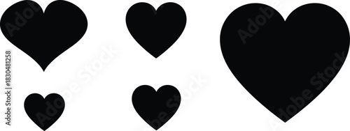 Set of black heart silhouettes in different sizes, simple romantic love icons, vector illustration for Valentine’s Day design
