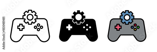 Game settings icon typically depicted as a gear or cog overlaid with a game controller or joystick, symbolizing configuration, options, or controls in gaming.