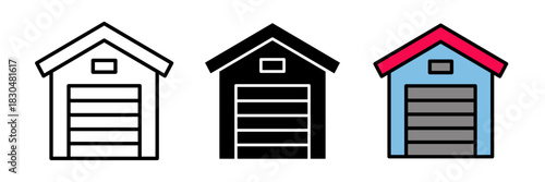 Garage icon typically depicted as a building with a door or a car inside, symbolizing vehicle storage, parking, or maintenance.
