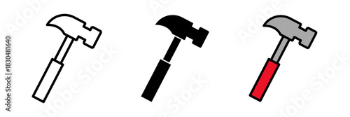 Hammer icon usually depicted as a hand tool with a handle and a striking head, symbolizing construction, repair, or DIY work.
