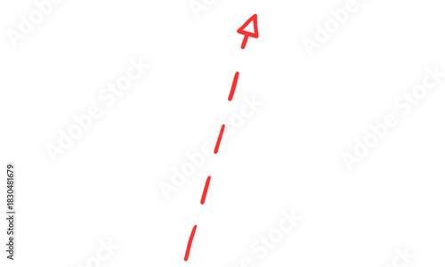Dynamic red dashed arrow indicating upward trajectory and positive growth, symbolizing progress, success, and forward momentum in abstract design concepts for various applications
