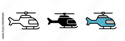 Helicopter icon typically shown as a rotorcraft with spinning blades, symbolizing aviation, transport, or rescue operations.