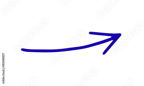 Hand-drawn blue arrow gracefully curving right, symbolizing forward progress, directional guidance, and the next important step in a journey or strategic process, offering a clear path indication