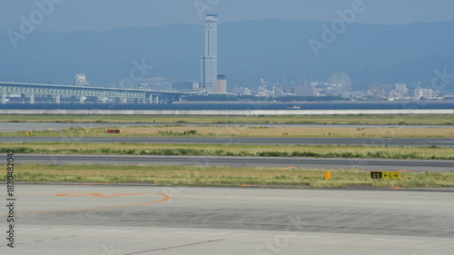 One airport view with the summer sky as background