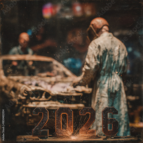 A male welder in a welding shop, 2026