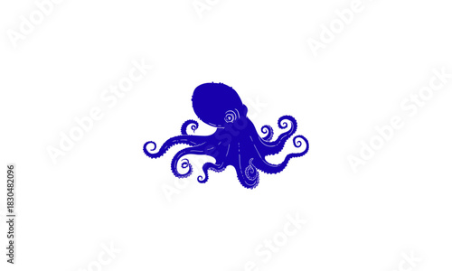 A vibrant blue octopus, a marine creature with a distinctive shape and flowing tentacles, captured in a charming illustration on a clean white background