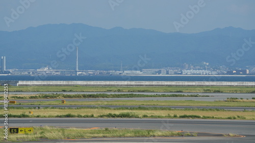 One airport view with the summer sky as background