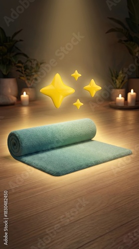 A rolled yoga mat, with mag...