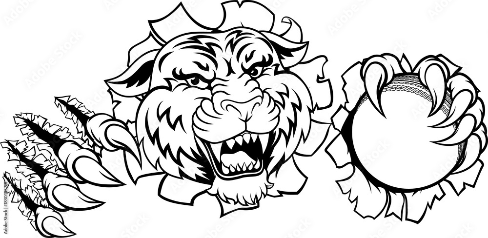 Fototapeta premium A tiger with a cricket ball animal sports team mascot