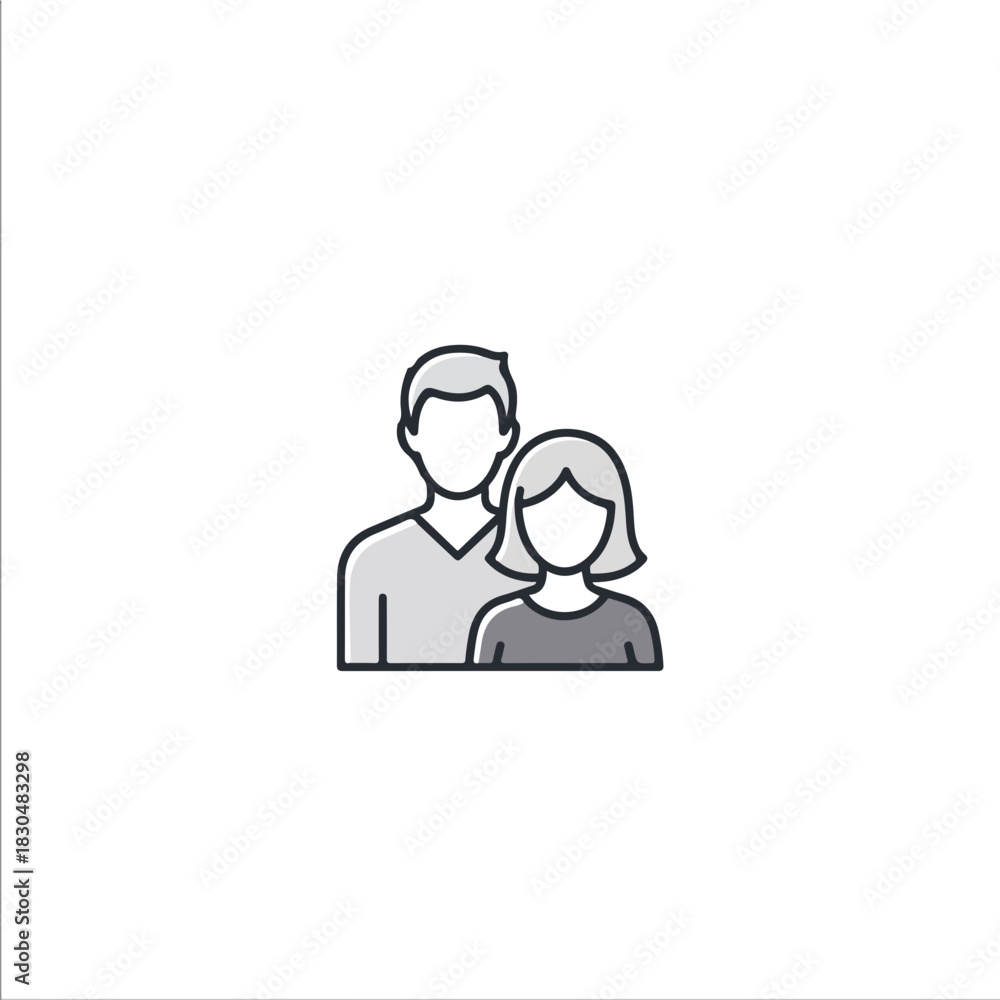 Fototapeta premium Adult couple depicted in minimalist style on clean white background. Adult couple, simple design showcases clean lines and smooth shapes.