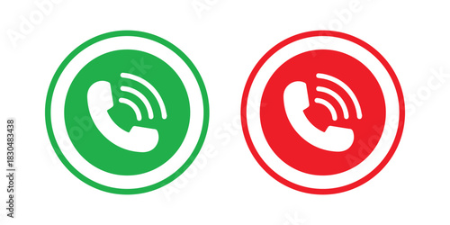 Phone call icon accept and decline. Phone icon. Answer and hang up the phone icon. Accept and decline incoming call symbol vector set. Phone call icon answer, accept and decline call symbol set.