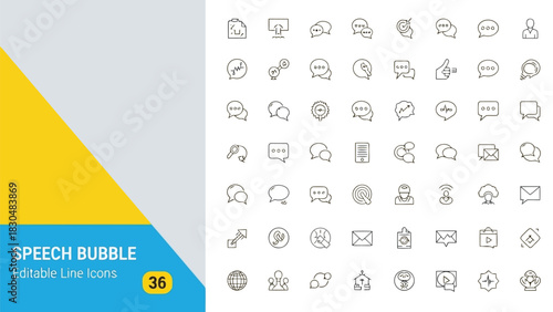 Vector illustration of collection of speech bubble editable line icons representing communication, conversation, and feedback