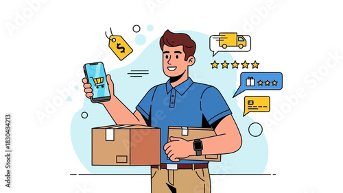 Man Delivering Packages After Online Shopping Purchase