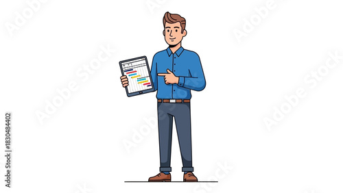 Businessman holding a tablet and pointing at project schedule