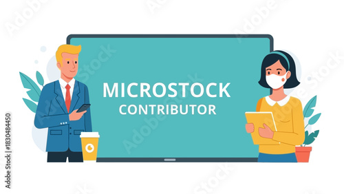 People on screen representing microstock contributor concept