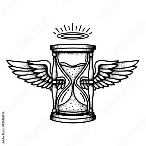 Angel Hourglass Symbolizing Fleeting Time and Mortality.
