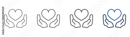 
Volunteering outline icon set with two hands and a heart design