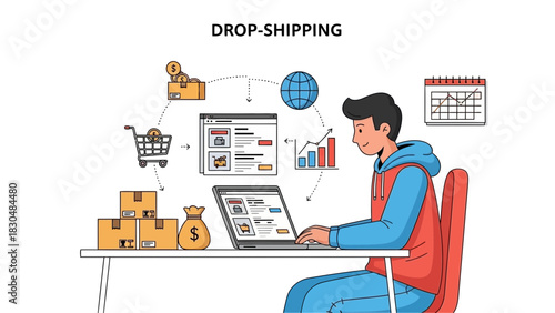 Man Using Laptop for Ecommerce Business Dropshipping Activity
