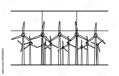 Wind Farm Line Art Illustration