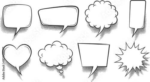 Collection of Various Speech Bubbles, Blank Talk Clouds with Shadows, Perfect for Communication and Design