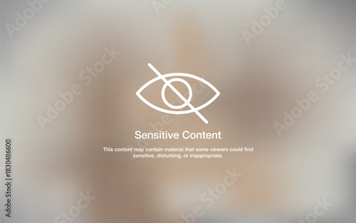 A blurred background featuring a sensitive content warning icon and message, commonly used for marking restricted or mature material online. Sensitive content warning. Digital content filter.