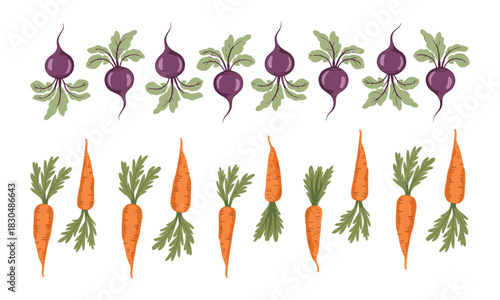 Vibrant and fresh seamless pattern featuring a colorful assortment of healthy vegetables in a repeating design