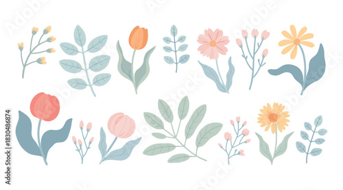 Vibrant and detailed illustration of diverse botanical flowers in full bloom showcasing a spectrum of colors and intricate natural forms for artistic projects