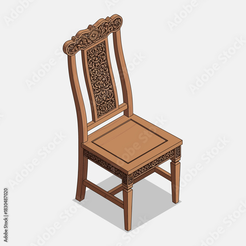 Vintage ornate chair illustration with intricate carved wooden details