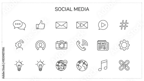 Vector illustration of set of social media icons in doodle style hand drawn vector illustration of communication, networking and technology