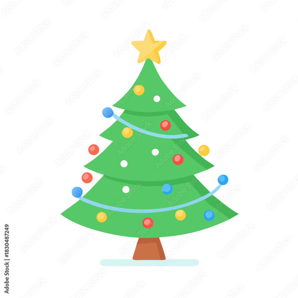Fototapeta premium A decorated Christmas tree with star ready for the holidays