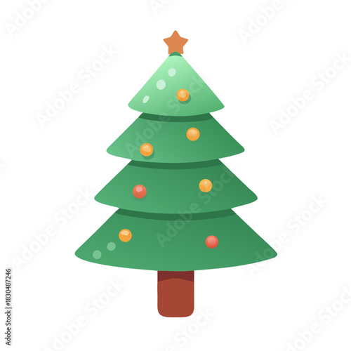 A smooth green Christmas tree icon with festive ornaments