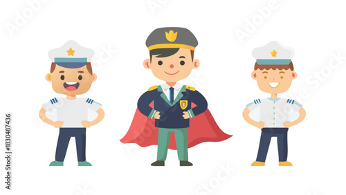 Cartoon Pilot with Cape Standing in an Upright Position