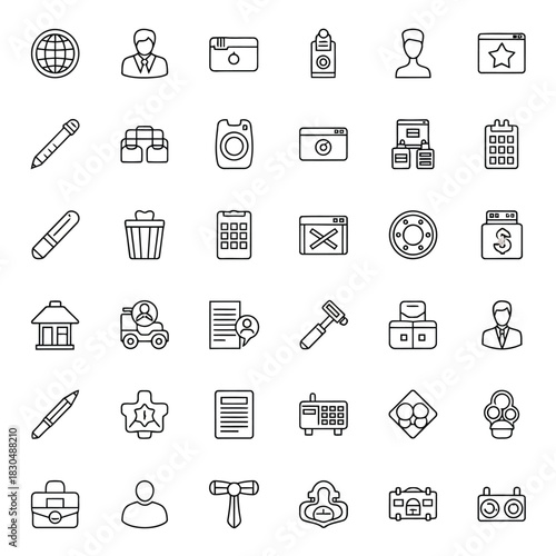 Vector illustration of collection of thin line icons representing various business and office related concepts, perfect for web design and user interfaces