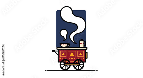 Colorful Vector Illustration of Indian Street Chai Tea Vendor Cart (Chai Wala Thela)