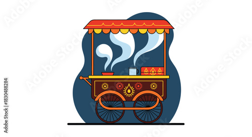Colorful Vector Illustration of Indian Street Chai Tea Vendor Cart (Chai Wala Thela)