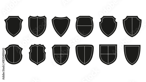 Collection of various shield silhouettes for heraldry and design purposes