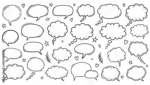 Collection of hand drawn speech bubbles and thought clouds in vector format