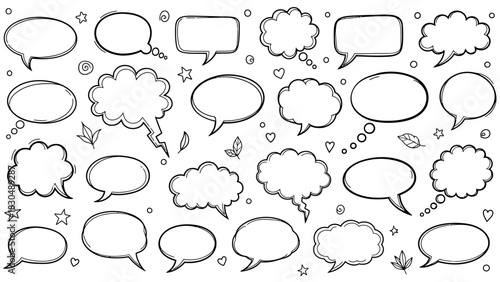 Hand drawn speech bubbles and thought bubbles collection in black and white