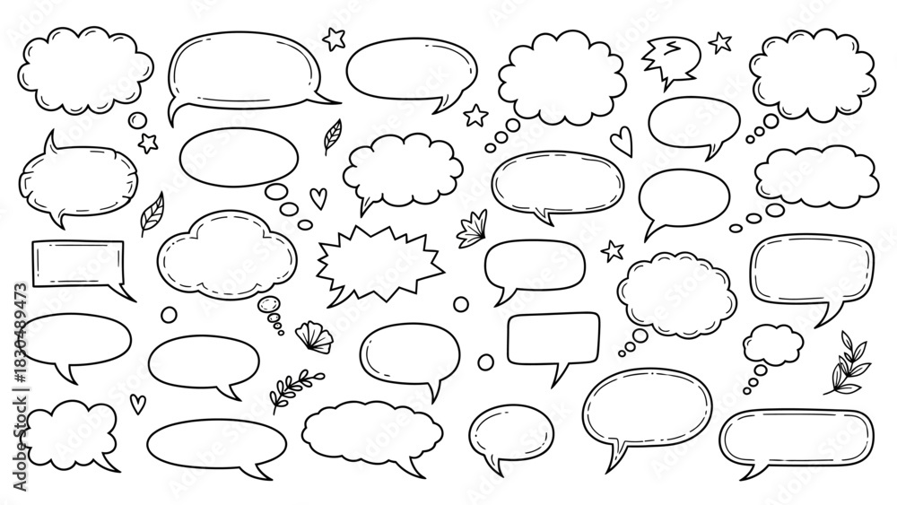 Fototapeta premium Hand drawn speech bubbles and thought bubbles vector set for creative designs