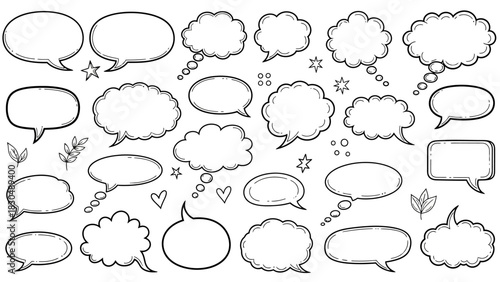 Hand drawn speech bubbles illustration set for social media and communication