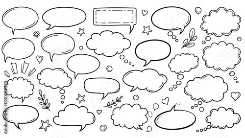 Hand drawn speech bubbles and thought bubbles doodle collection