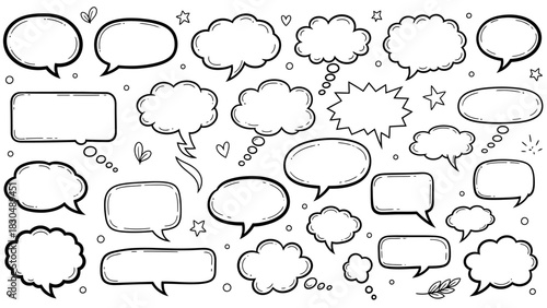 Hand drawn speech bubbles and thought bubbles doodle vector illustration