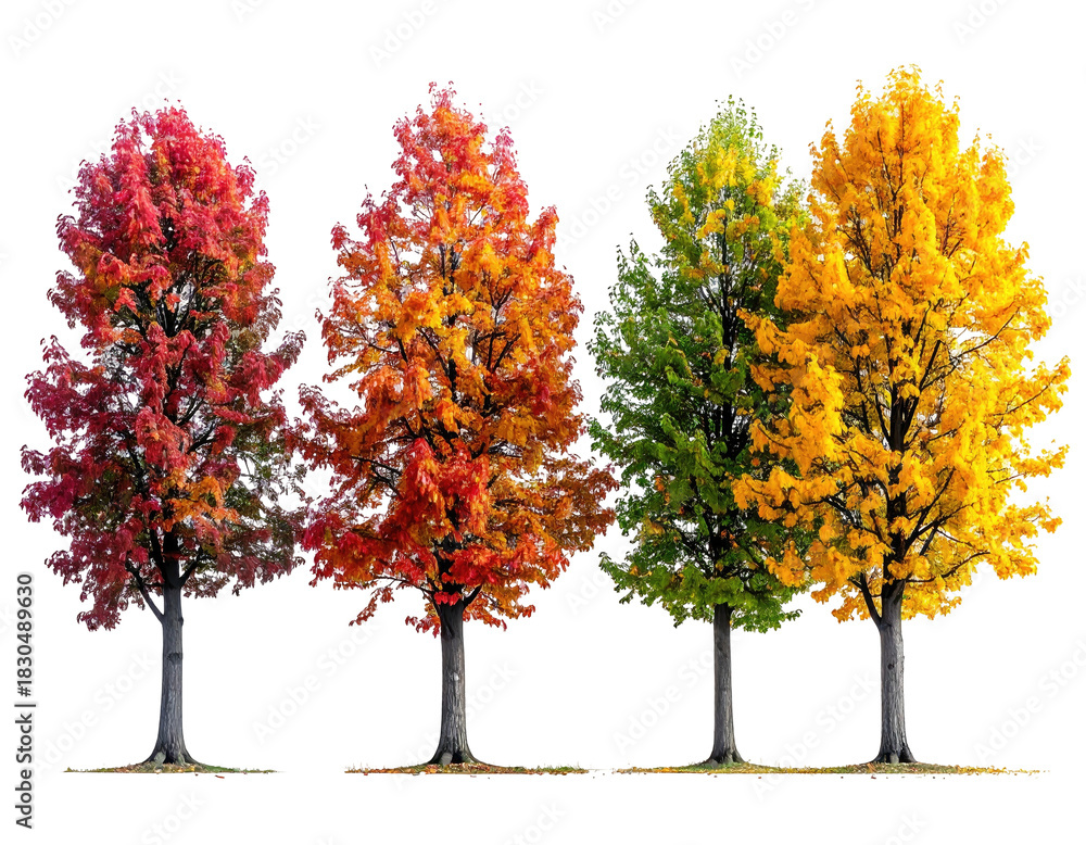 Naklejka premium Colorful autumn trees against isolated black background