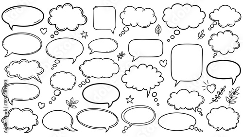 Hand drawn speech bubbles and thought bubbles collection for creative design projects