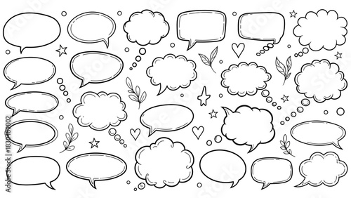 Hand drawn speech bubbles and thought bubbles vector set for creative projects
