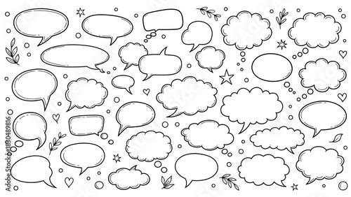Hand drawn speech bubbles and thought bubbles doodle vector illustration set