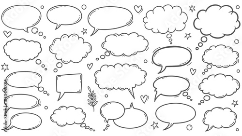 Hand drawn speech bubbles and thought bubbles collection in black and white
