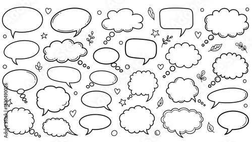 Hand drawn speech bubbles collection with doodles and sketchy elements