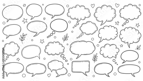 Hand drawn speech bubbles and thought bubbles collection in black and white